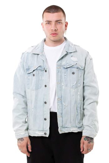 Destroyed Denim Jacket - [Washed Blu] - Men