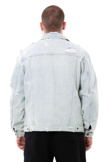 Destroyed Denim Jacket - [Washed Blu] - Men